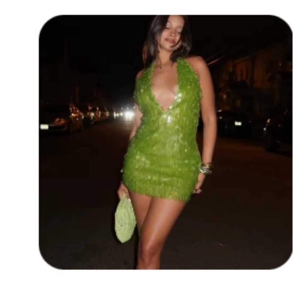 Sequin Mini Dress in Lime Green